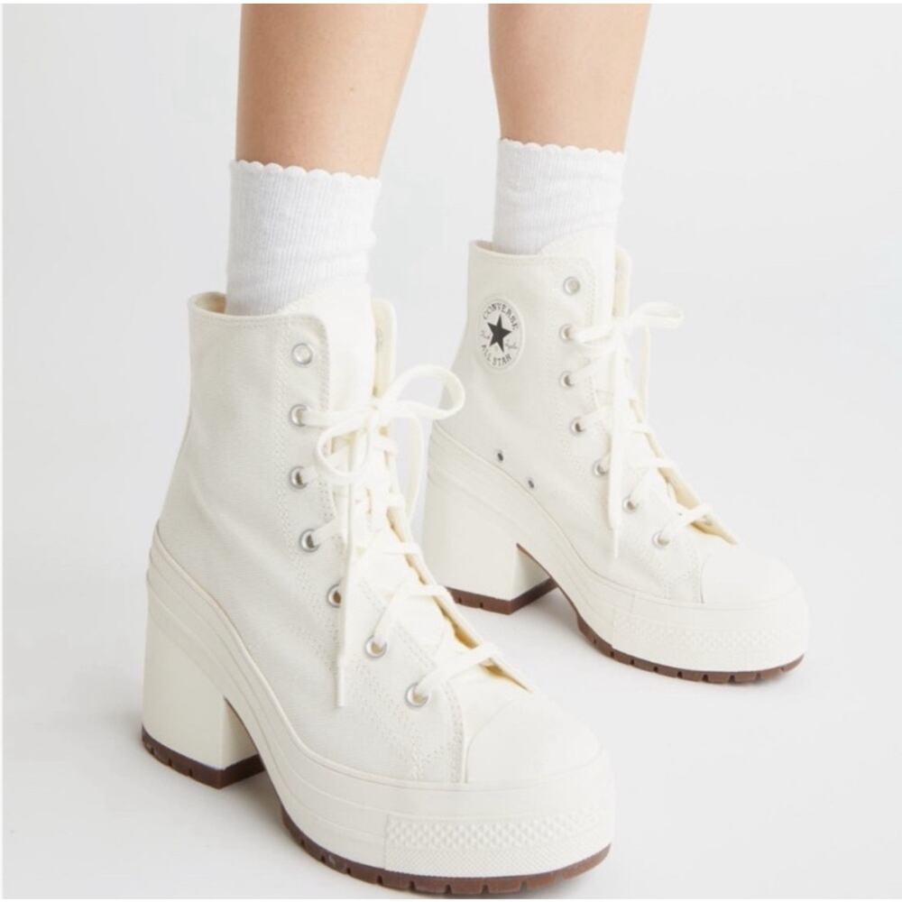 Converse Chuck 70 De Luxe Heel High Top Sneakers Egret White Canvas W13 M11